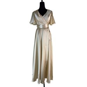 Champagne Satin Wrap Gown – NWOT – One Size (S–XL)